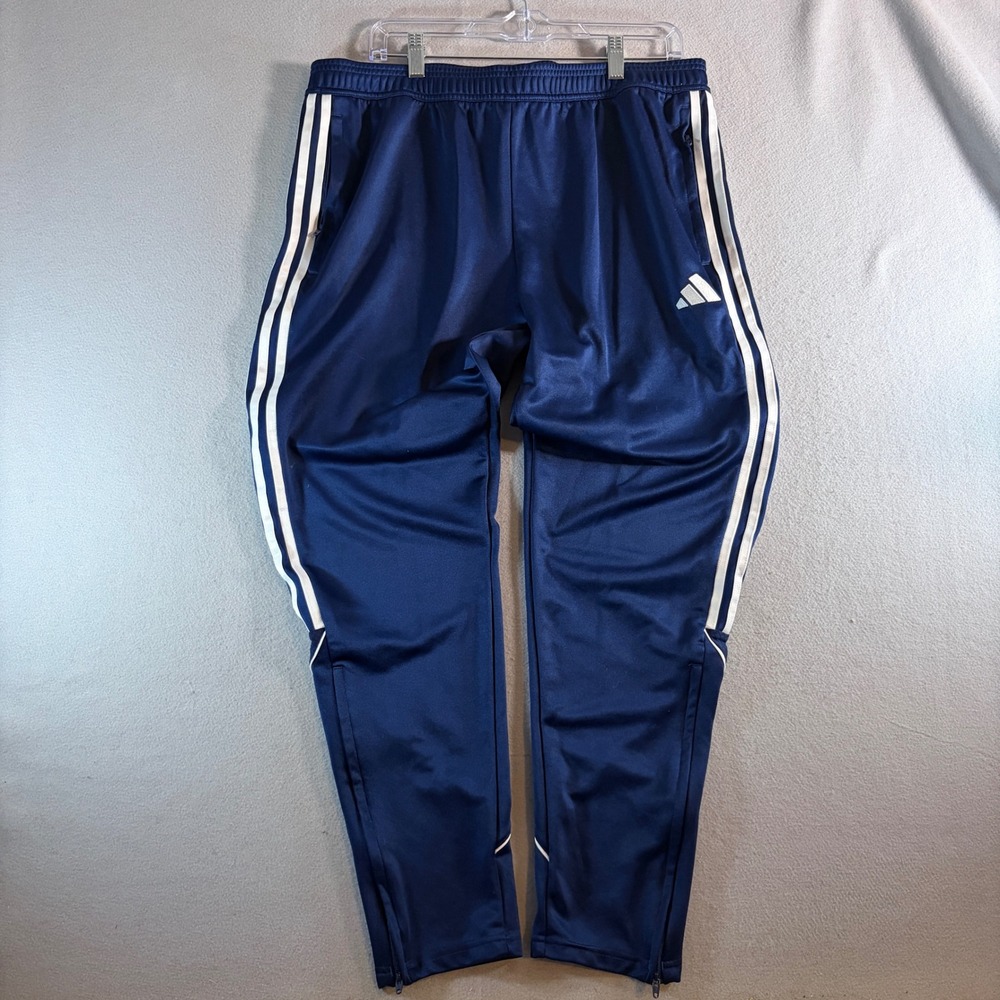 Adidas Mens XL Navy Blue Aeroready Track Pants 3 Stripe Zipper Ankle‎ Training